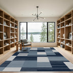Navy Blue And Gray Rectangular Blocks Rug