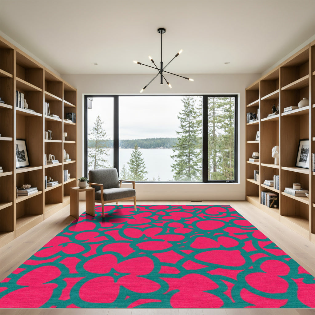 Vibrant Teal Pink Abstract Blossom Rug