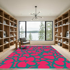 Vibrant Teal Pink Abstract Blossom Rug