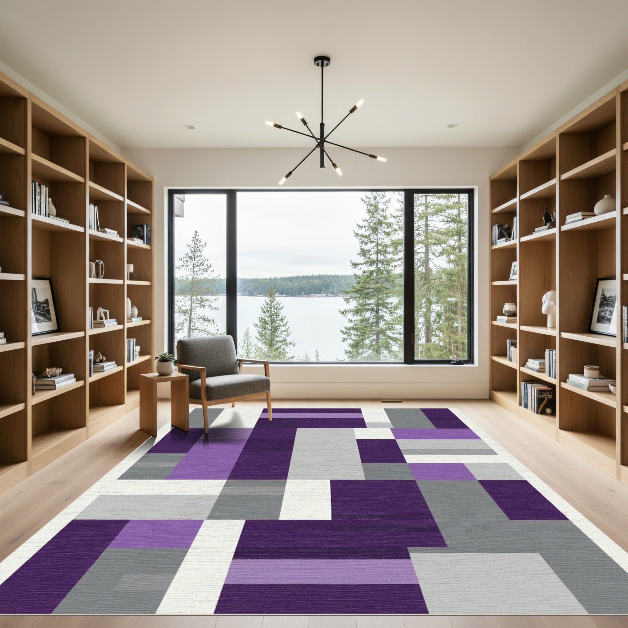 Abstract Purple Gray Geometric Blocks Rug