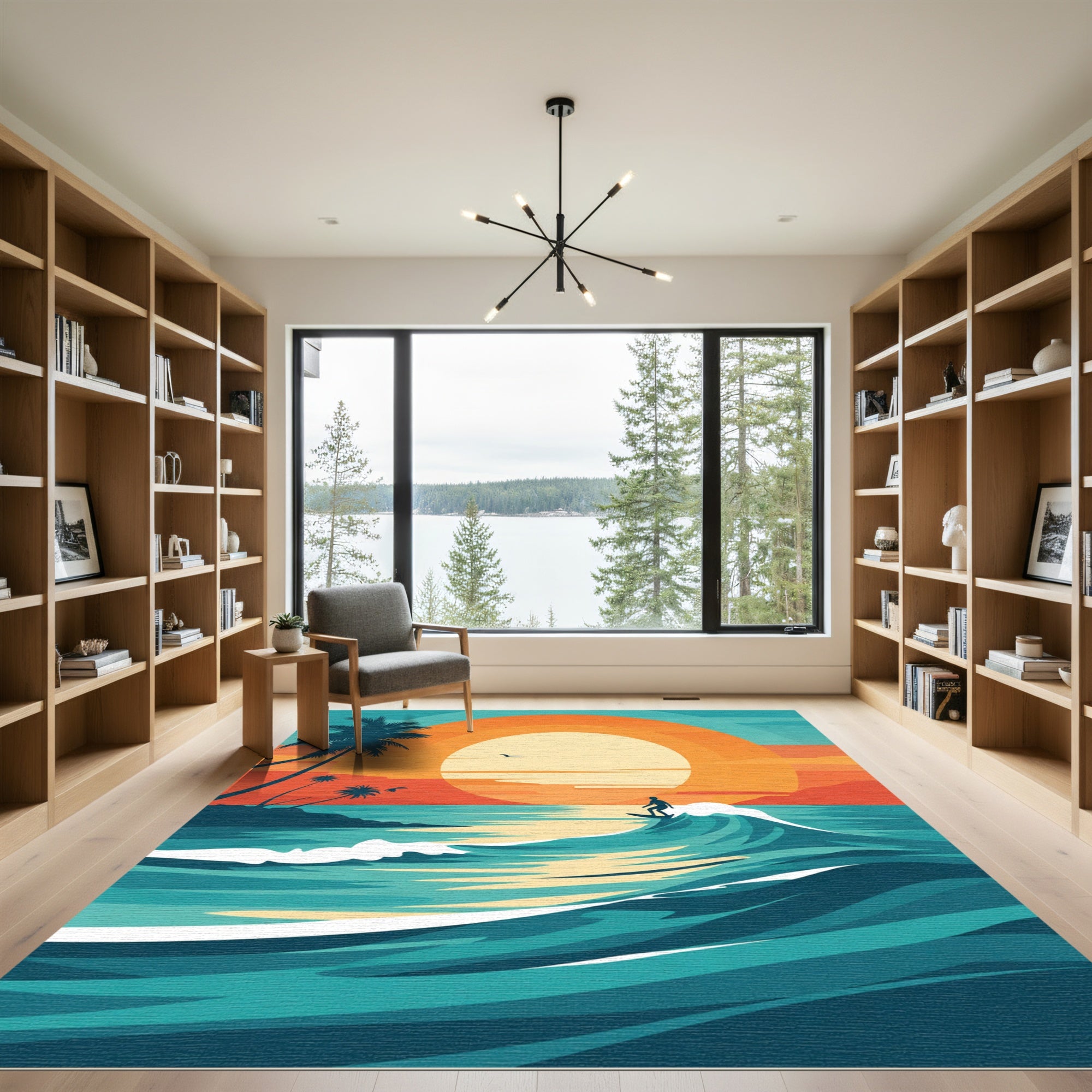 Tropical Sunset Surfer Wave Rug