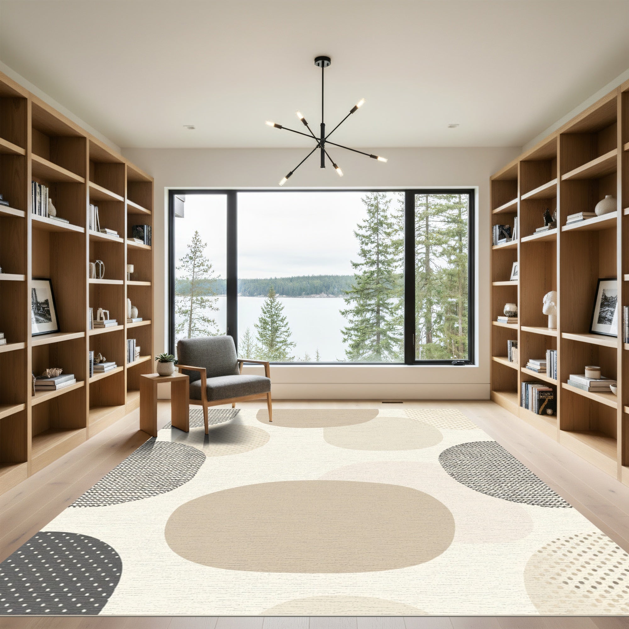 Neutral Abstract Pebble Dot Shapes Rug
