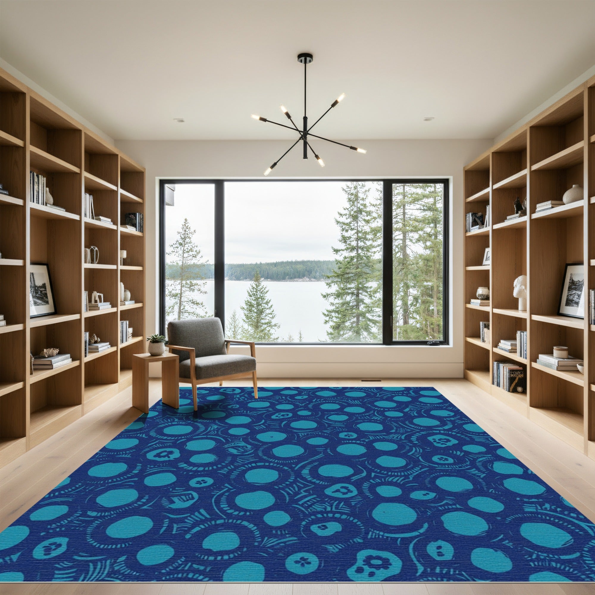 Deep Blue Organic Circles Composition Rug