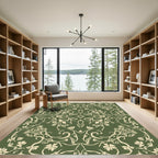 Olive Green Floral Vine Symmetry Rug