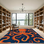 Amber Octopus Swirl Blue Background Rug