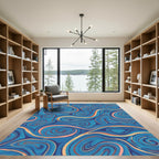 Deep Blue Swirling Wave Rug