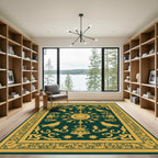 Golden Birds Emerald Scrollwork Rug