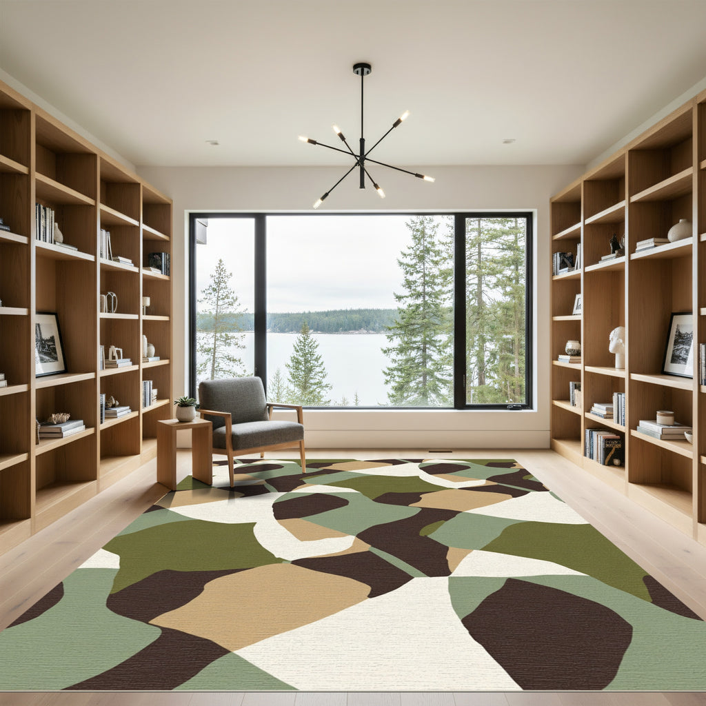 Abstract Earthy Camouflage Organic Shapes Rug