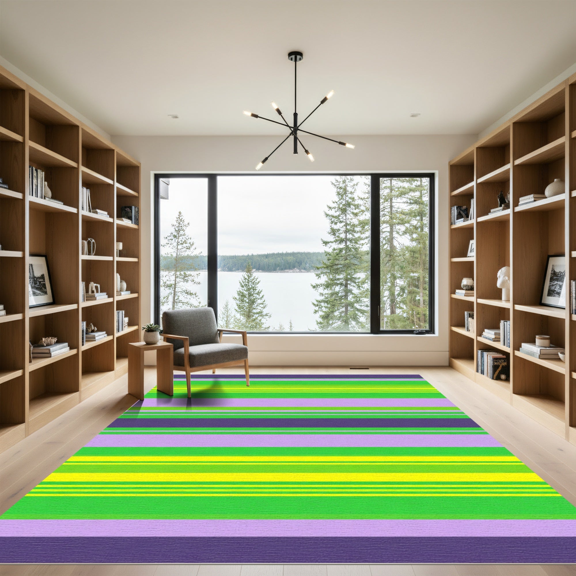 Bold Purple Lime Yellow Stripe Rug