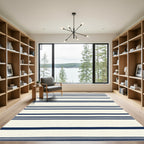 Navy Blue And Cream Striped Rug
