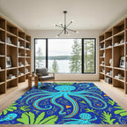 Whimsical Blue Octopus Garden Rug