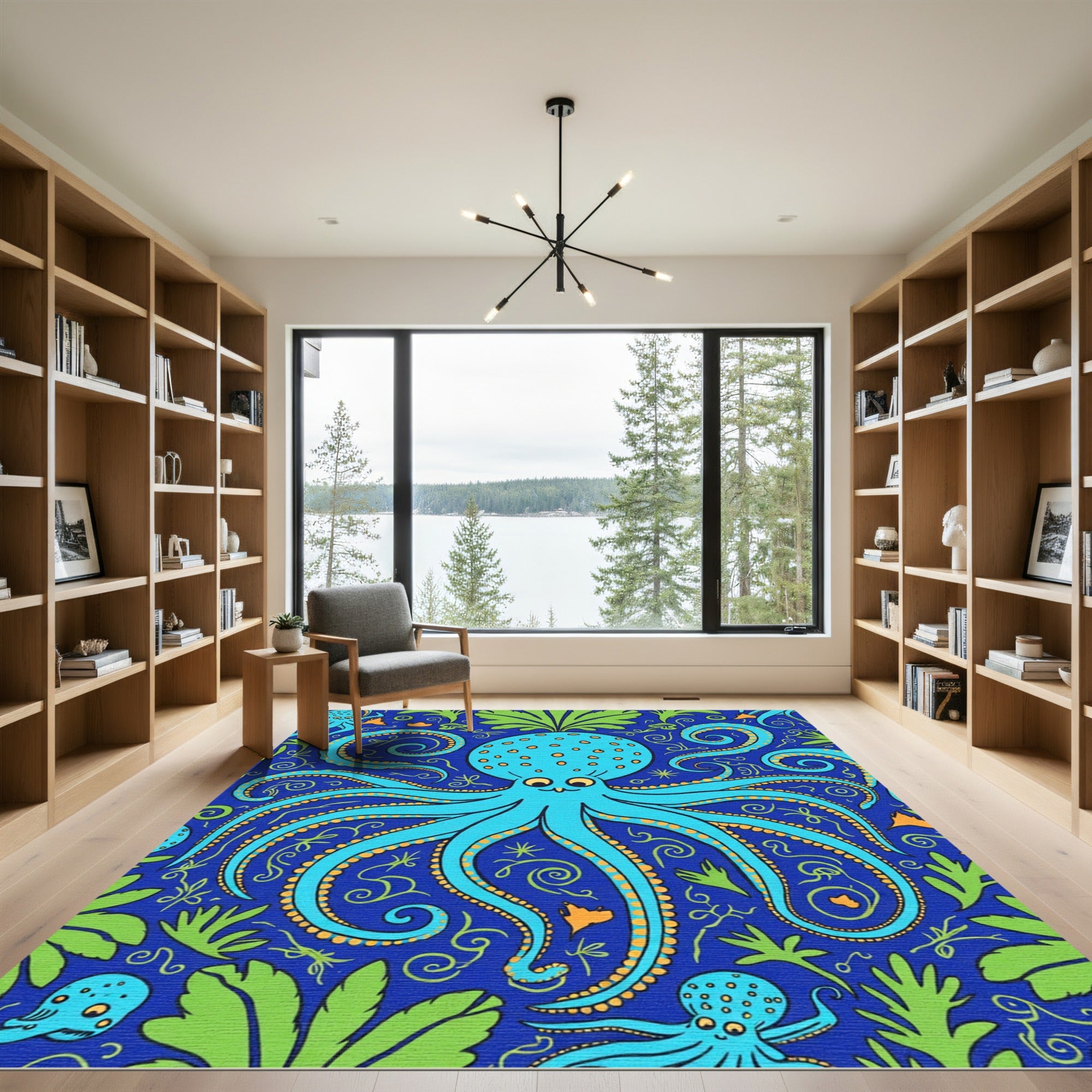 Whimsical Blue Octopus Garden Rug