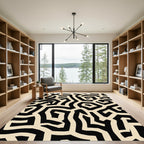 Bold Black Cream Labyrinth Rug