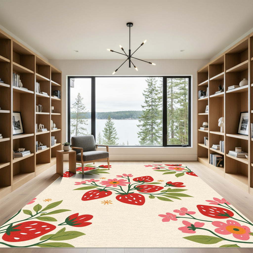 Red Strawberry Floral Bouquet Rug