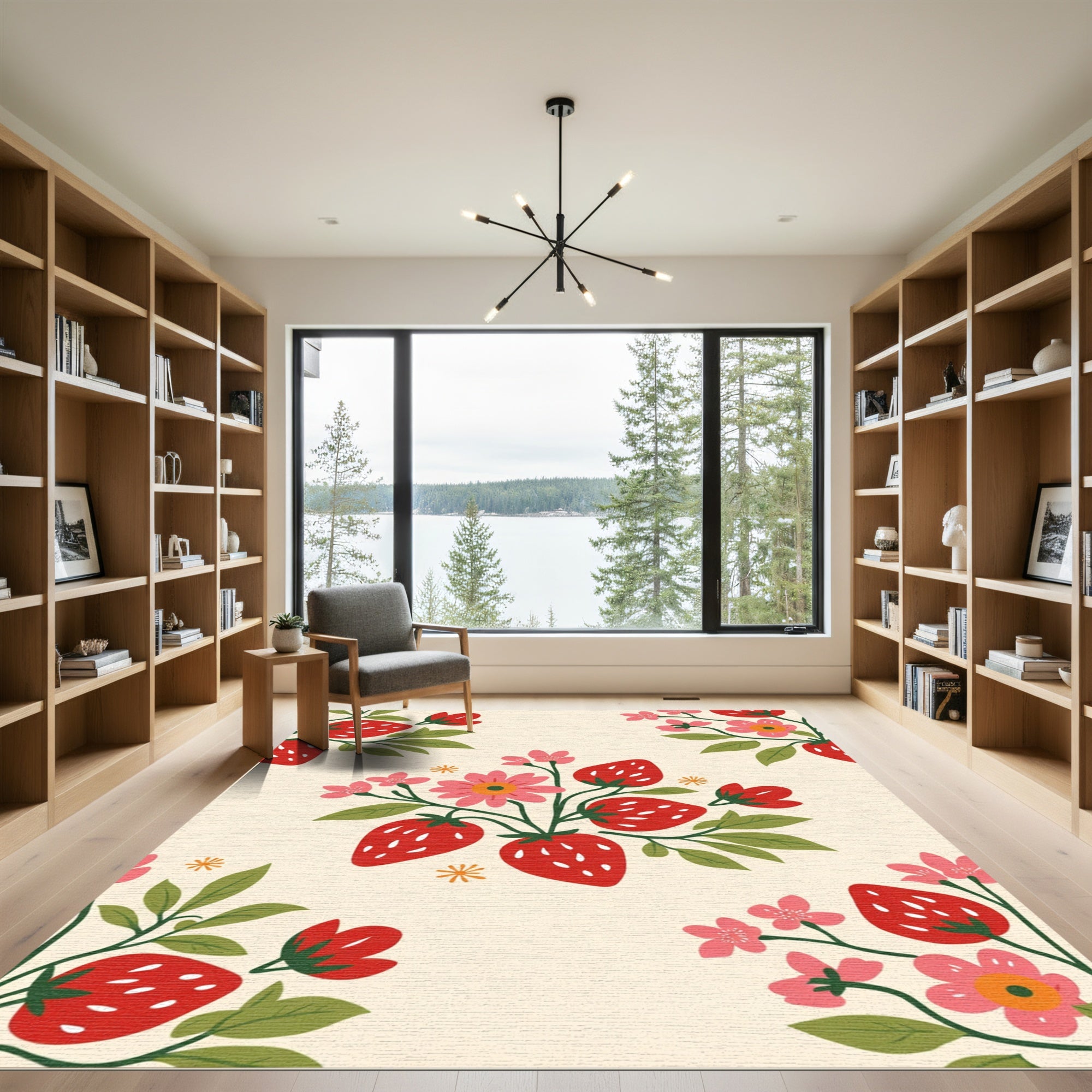 Red Strawberry Floral Bouquet Rug