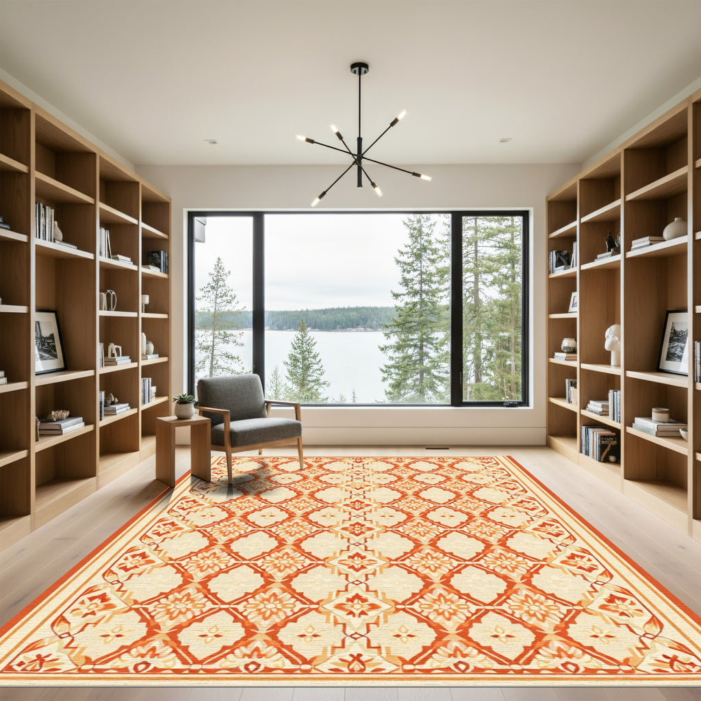 Ornate Cream Coral Diamond Garland Rug