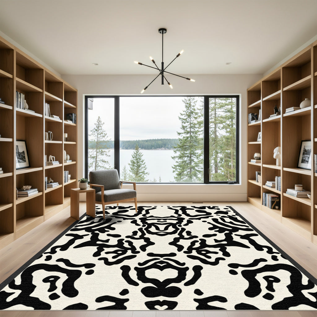 Black and Cream Abstract Organic Harmony Rug