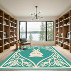 Cream Bunny Floral Medallion Teal Rug