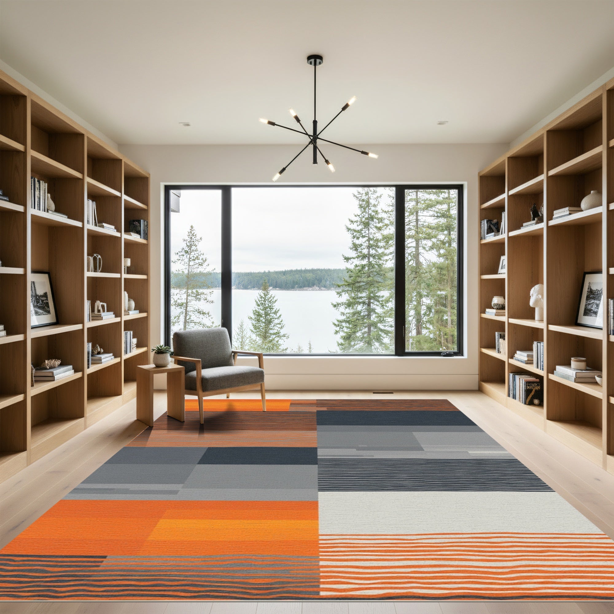 Orange Gray Modern Horizontal Stripe Rug