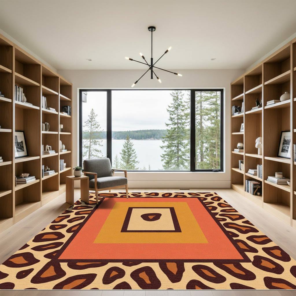 Bold Leopard Print Geometric Squares Rug