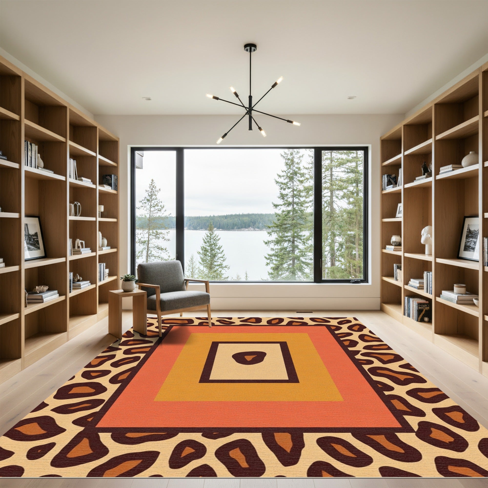 Bold Leopard Print Geometric Squares Rug