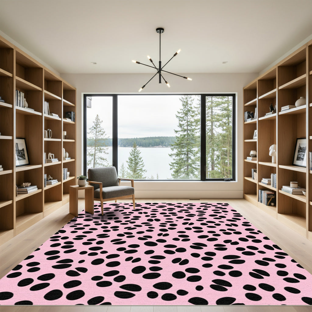 Pink Black Spotted Houndstooth Rug