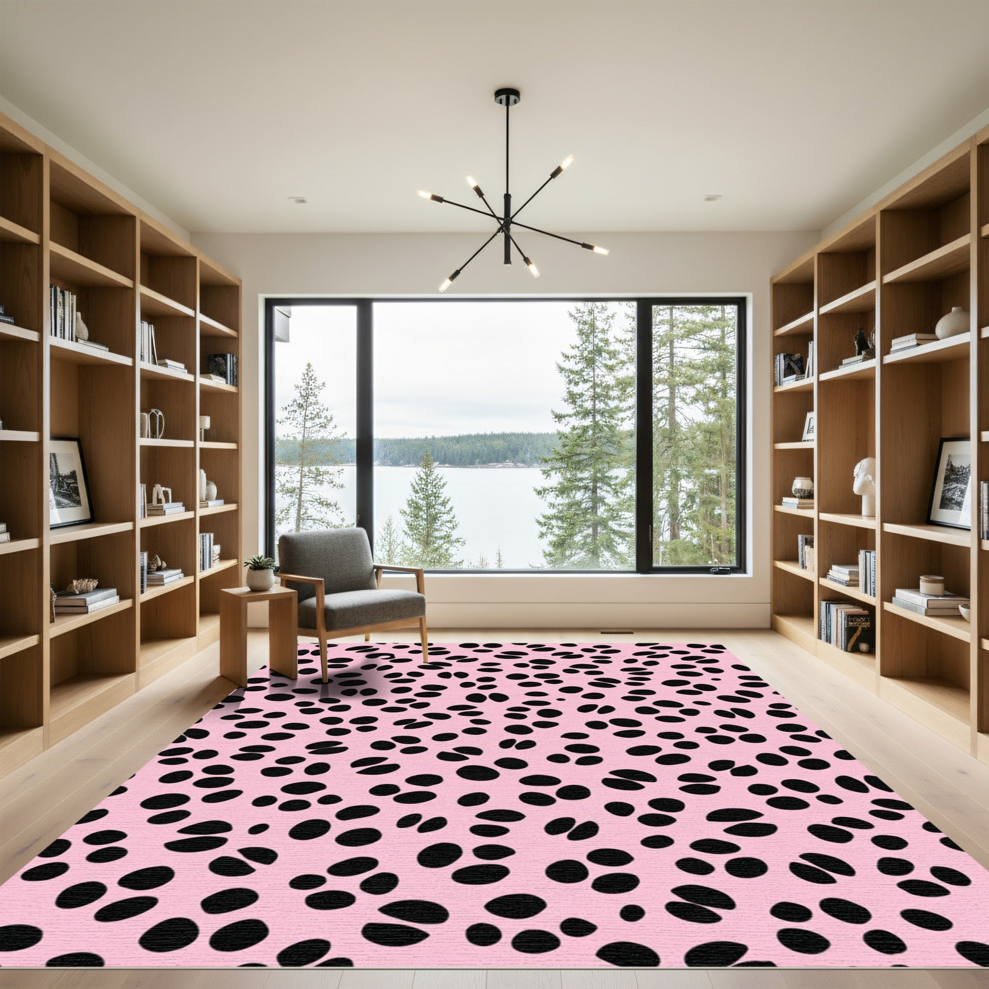 Pink Black Spotted Houndstooth Rug