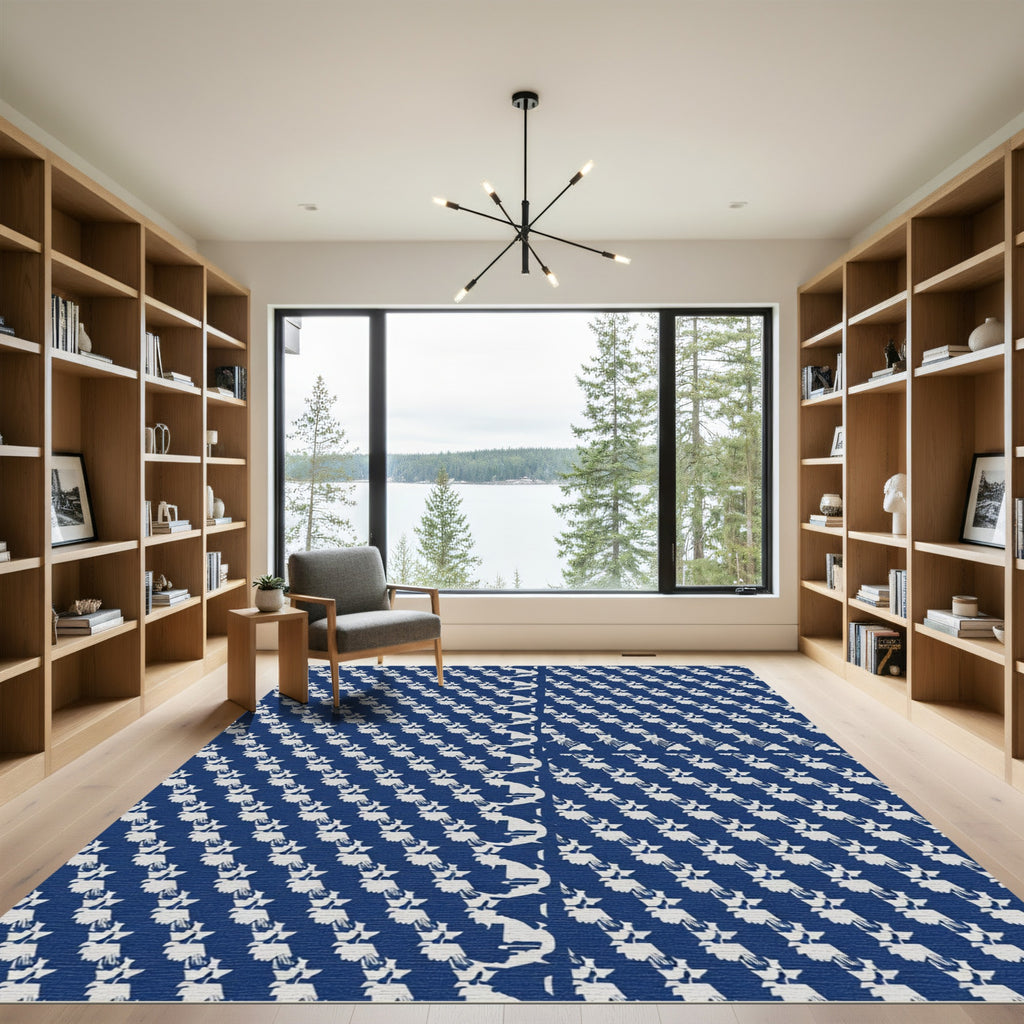 Navy White Folk Bird Repeating Rug