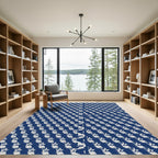 Navy White Folk Bird Repeating Rug