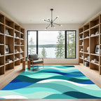 Teal Blue Abstract Wave Rug