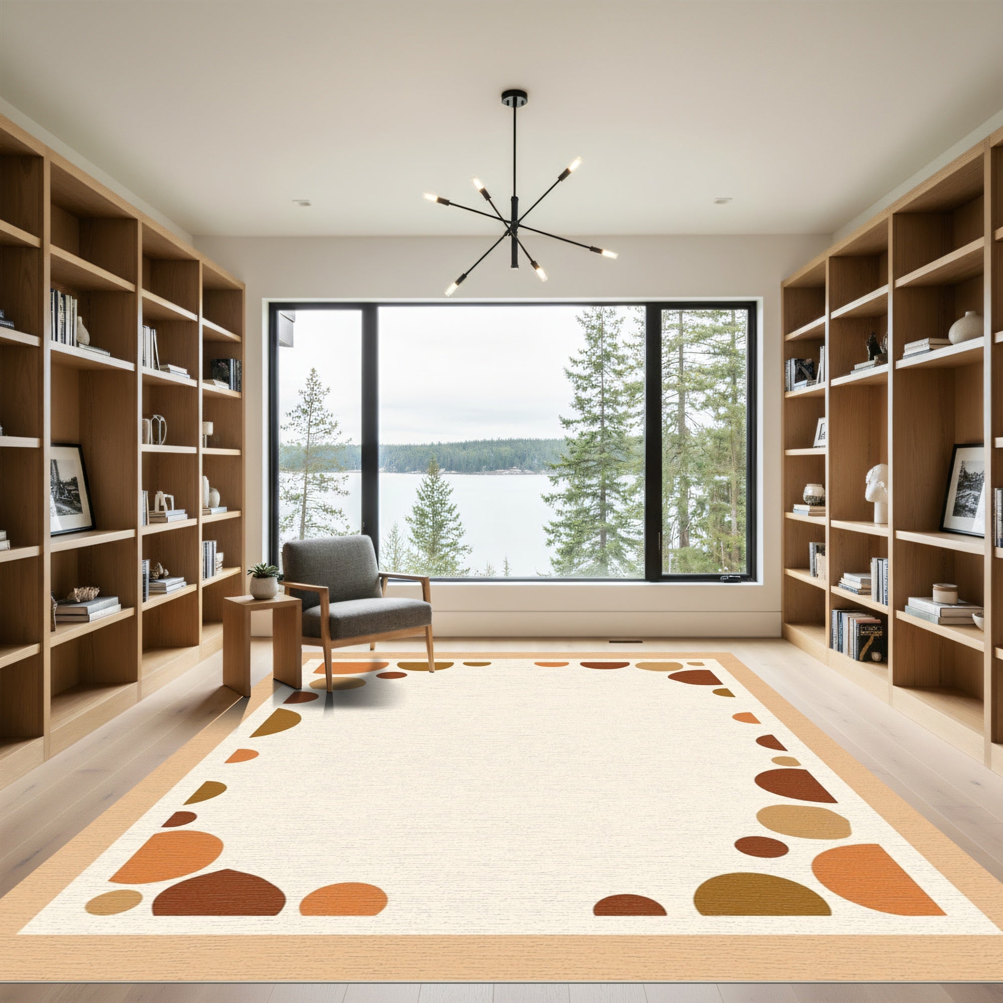 Earthy Tone Abstract Pebble Border Rug