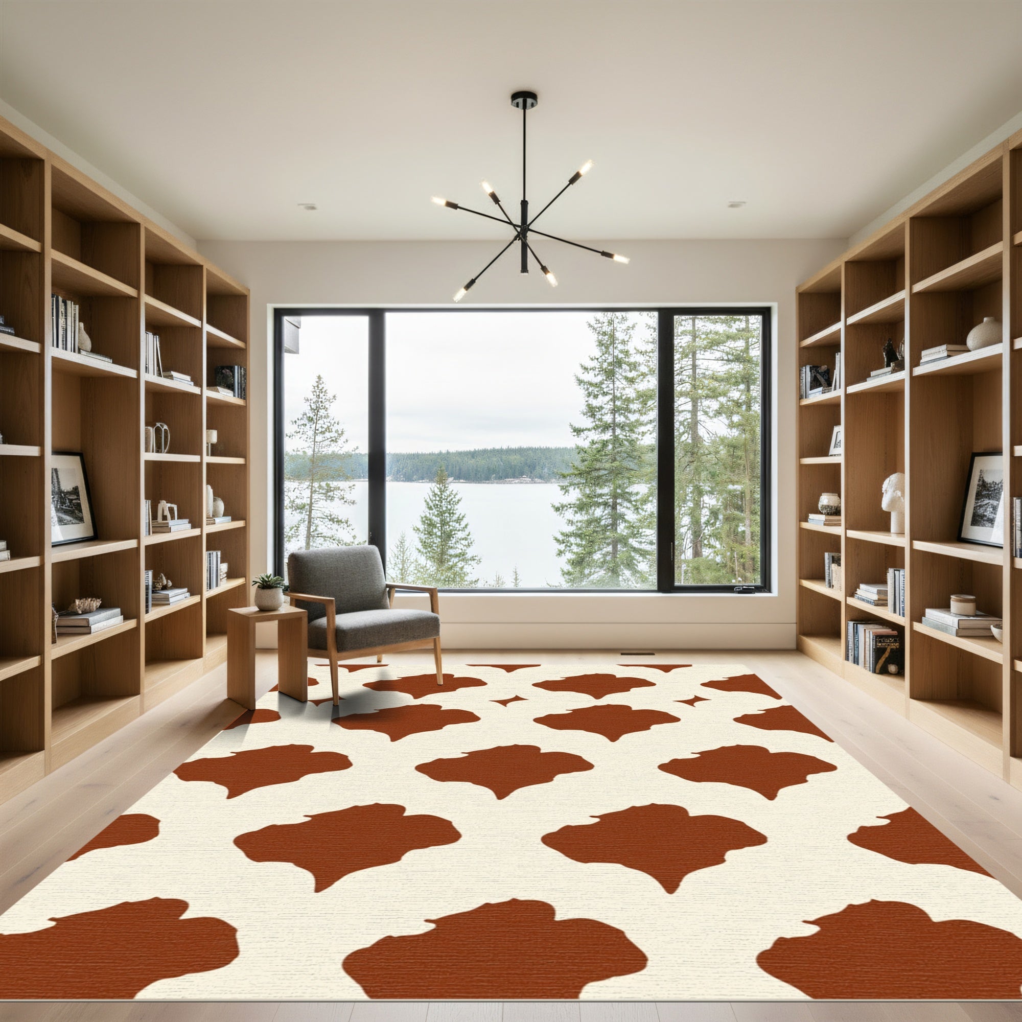 Brown Cream Abstract Splatter Rug