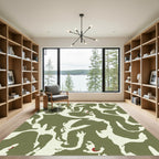 Abstract Olive Cream Intertwined Figures Rug