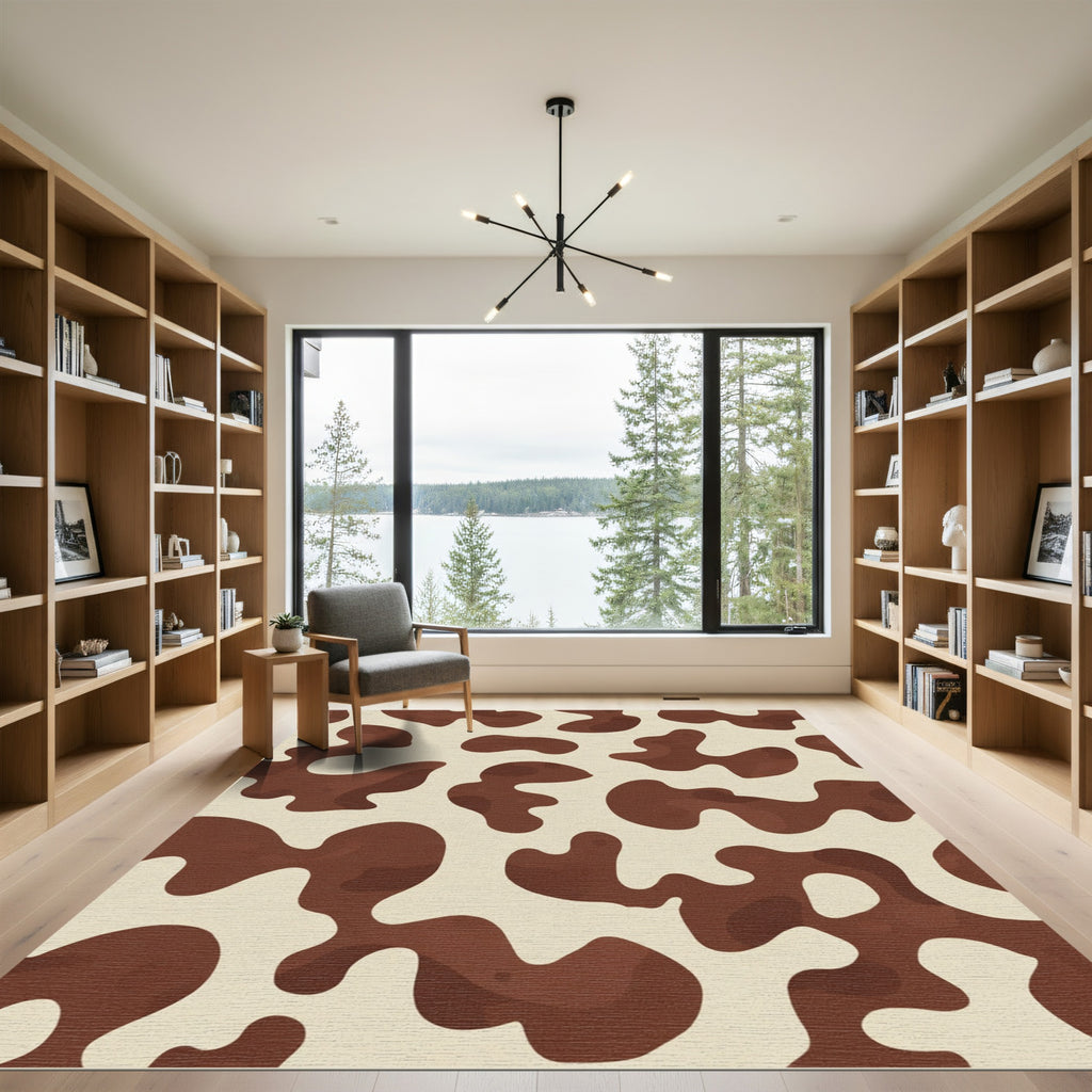 Brown Cream Abstract Blob Rorschach Rug