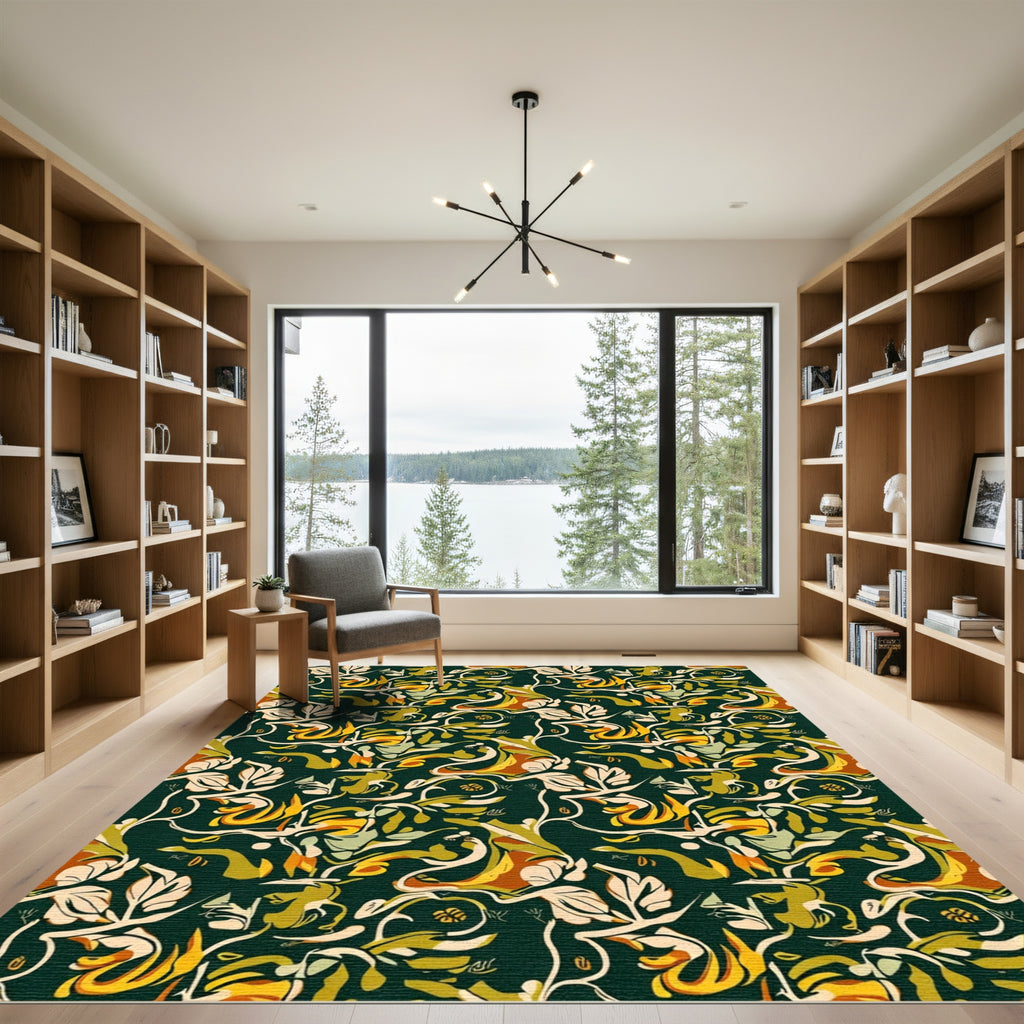 Earthy Tones Abstract Floral Swirl Rug