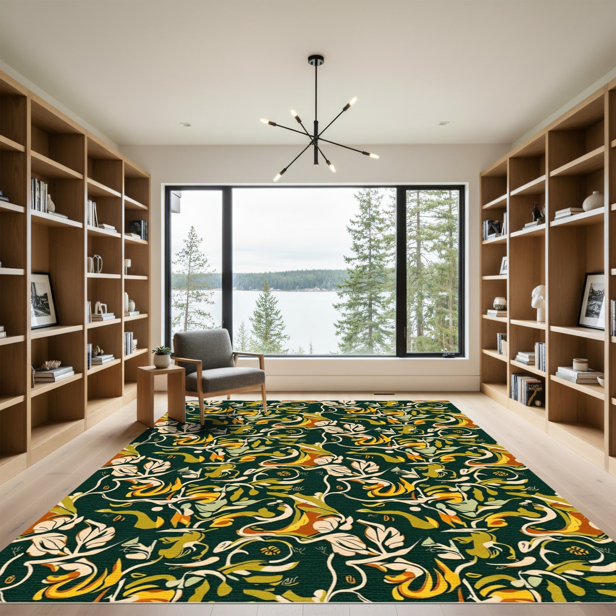 Earthy Tones Abstract Floral Swirl Rug