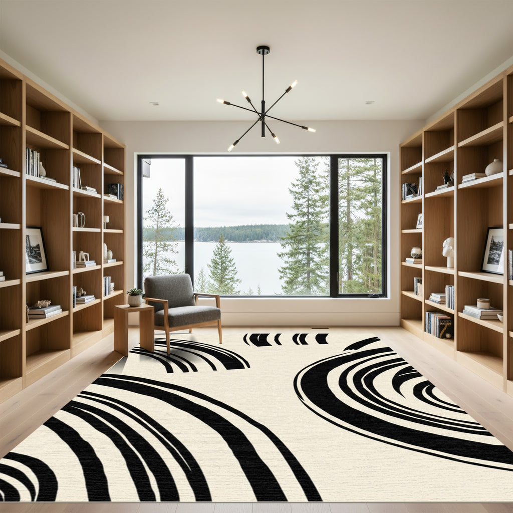 Monochrome Brushstroke Swirl Composition Rug