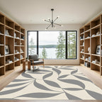 Cream Gray Abstract Leaf Swirl Rug