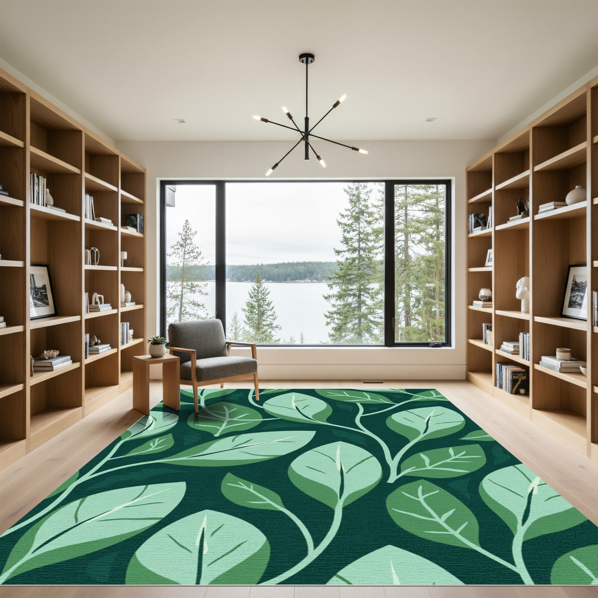 Dark Green Leafy Branches Harmony Rug