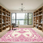 Bright Pink Floral Medallion Border Rug