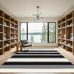 Black Gray White Striped Contemporary Rug