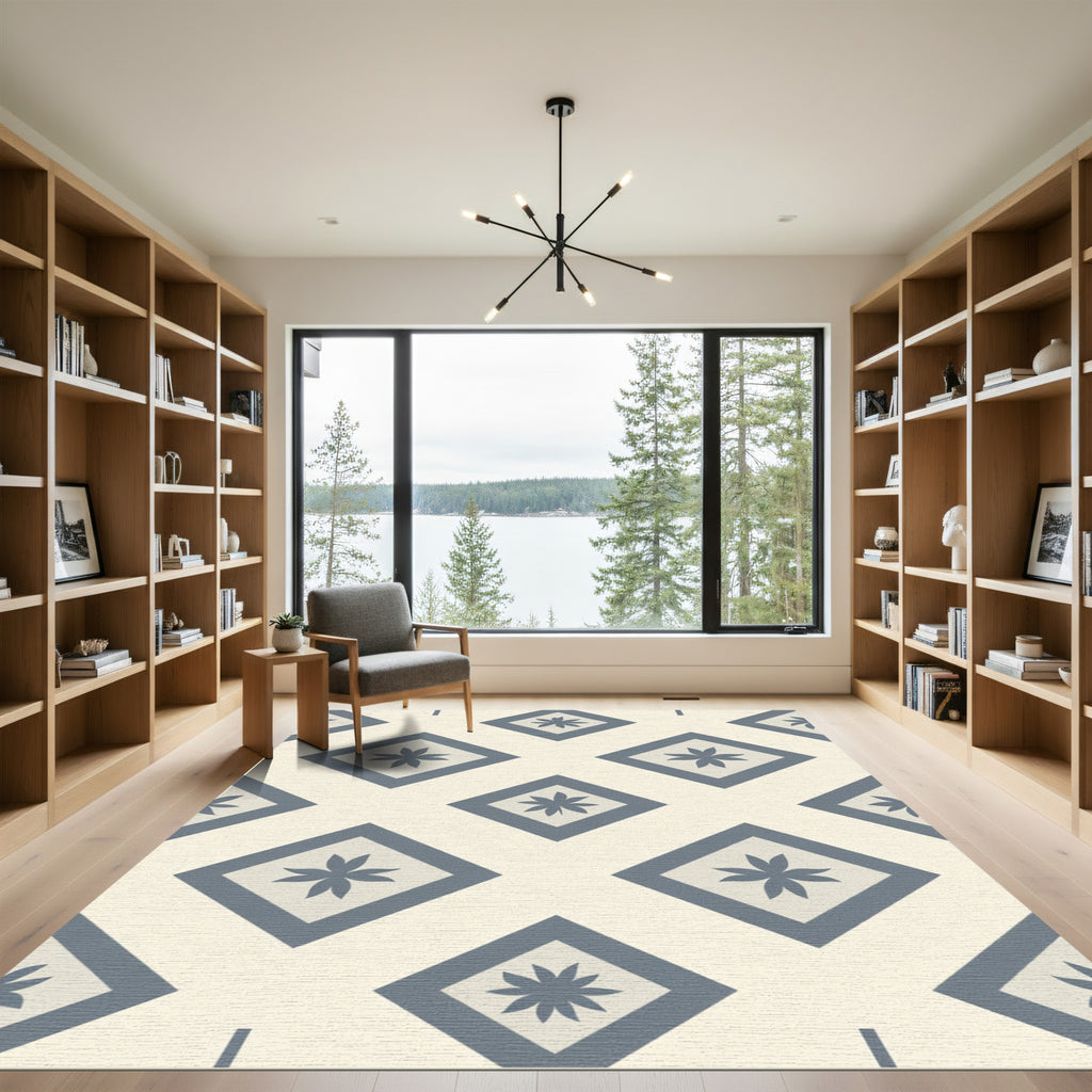 Gray Diamond Floral Arrangement Rug
