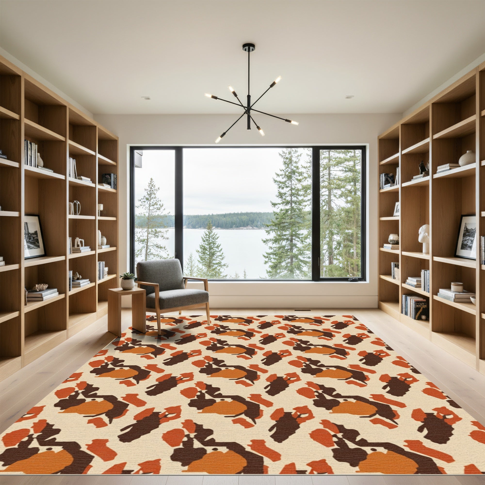 Brown Orange Camouflage Abstract Spots Rug