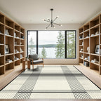 Geometric Black Grid Cream Contemporary Rug