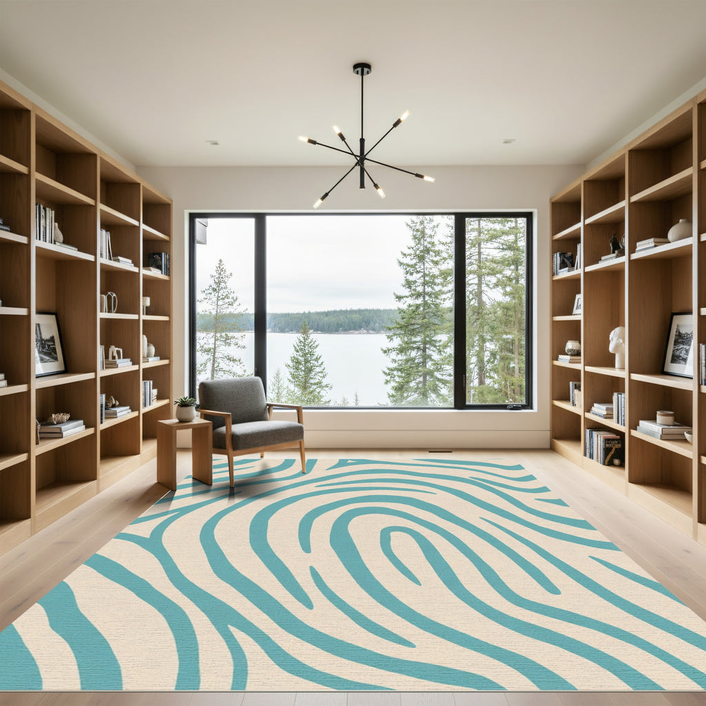 Aqua Cream Abstract Stripe Rug