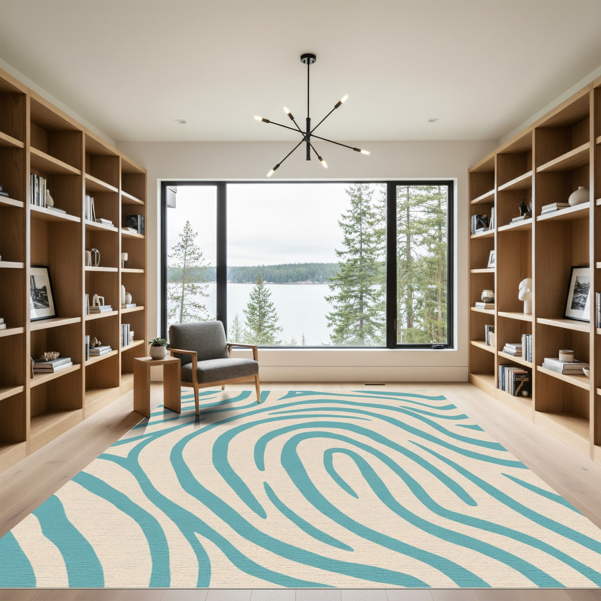 Aqua Cream Abstract Stripe Rug