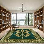 Emerald Golden Leaf Botanical Frame Rug