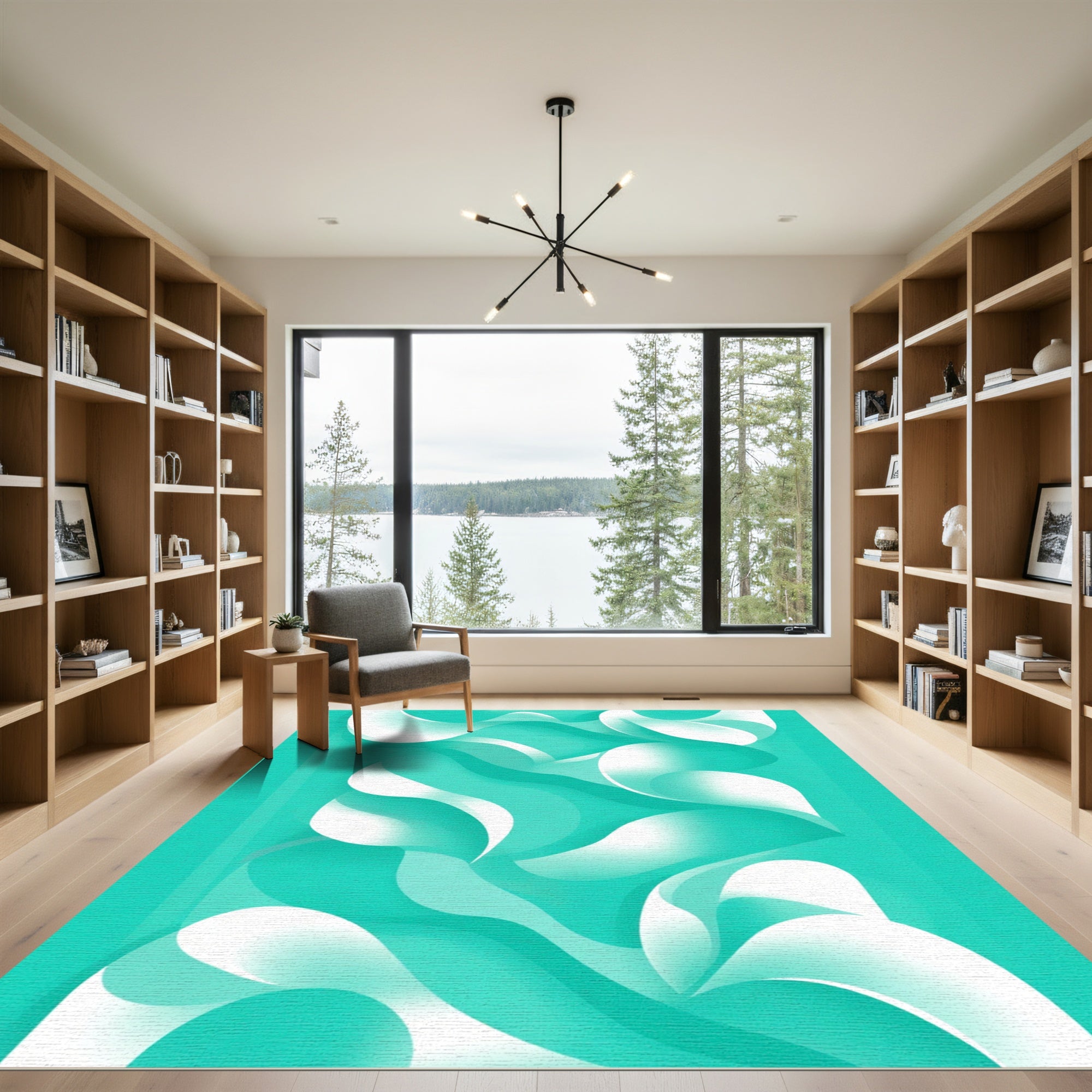 Aqua White Abstract Swirl Rug