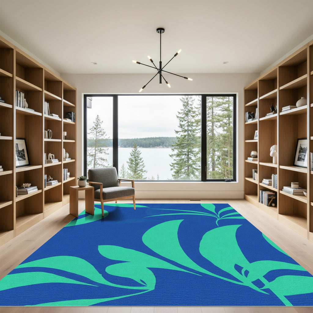 Aqua Leaf Burst Blue Rug