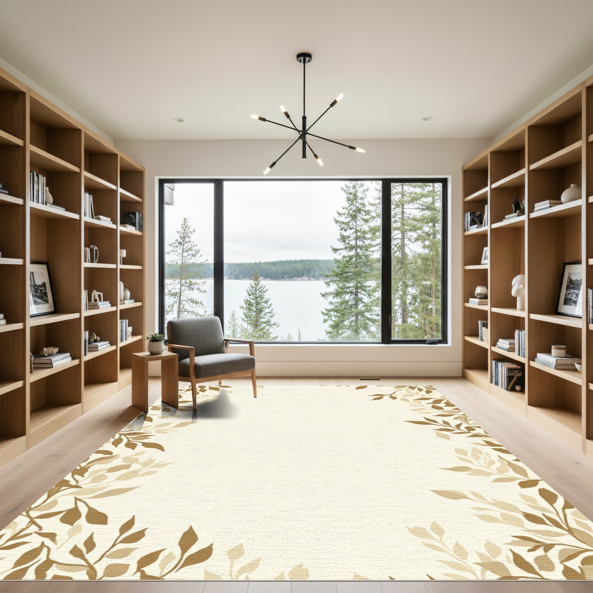 Earthy Tan Nature Leaf Branches Rug